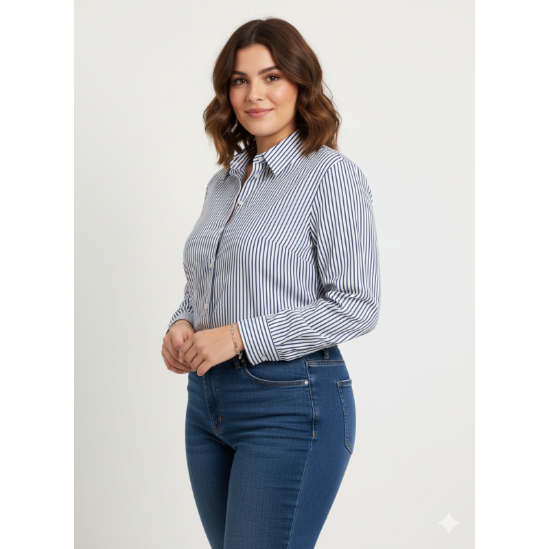 Camicia Basic Lizalù a Righe Blu – Stile Elegante e Versatile | 4 Passi Boutique-4passiboutique