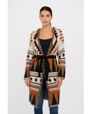 Cardigan Lungo Donna Akè – Stile Boho Chic con Frange e Cintura in Tessuto