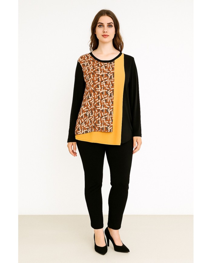 Maglia donna Lizalù color nero e curry – Stile e comfort contemporaneo | 4 Passi Boutique