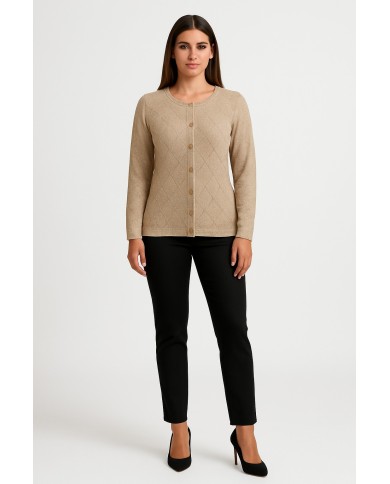 Cardigan in lurex beige/oro Lizalù donna – Eleganza luminosa e comfort quotidiano | 4 Passi Boutique