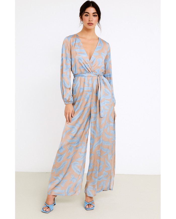 Tuta in raso floreale Akè color beige – Eleganza e comfort in un solo capo